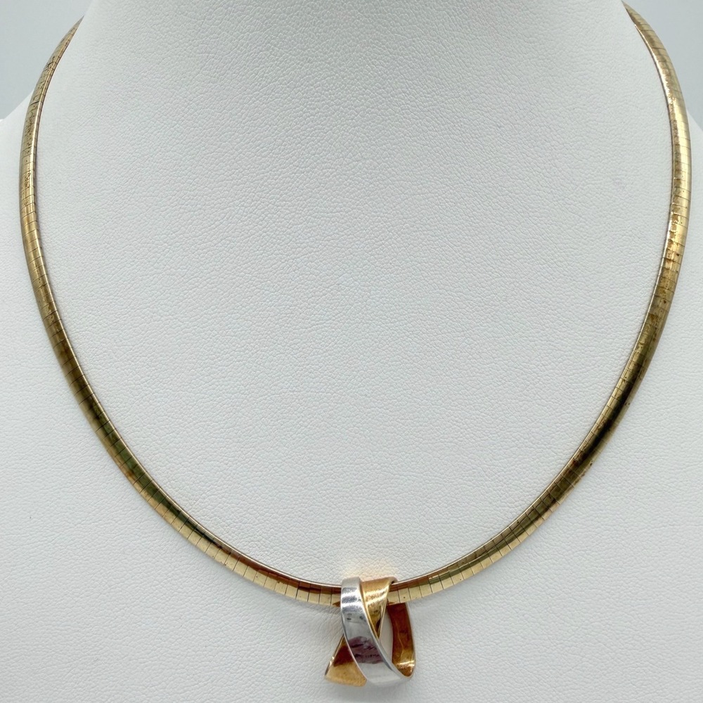 Vintage 14K Italy Reversible Omega Collar Necklace Two Tone Pendant 23.65g
